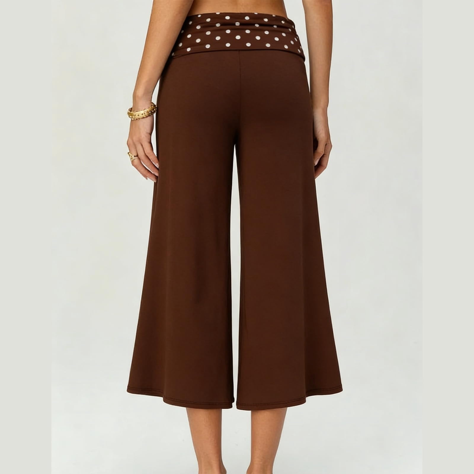 Inglocry Women Fold Over Gaucho Pants Wide Leg Low Rise Flowy Capri Pants Yoga Lounge Cropped Flare Bottoms Culottes Summer 2026 Brown S