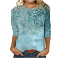 thumbnail image 2 of Nrmvnmi Womens 3/4 Length Sleeve Cotton Tops Casual Floral Print Round Neck Summer Tops Loose Fit Elastic and Lightweight Blouse For Women, 2 of 5