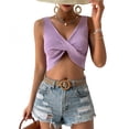 thumbnail image 1 of Top de mujer Ticfox Cuello en V profundo sin mangas blusa delantera torcida morado M, 1 of 9