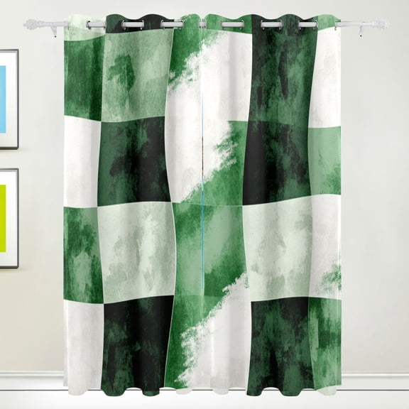 Green and White Geometric Abstract Blackout Curtains for Living Room Bedroom 55W x 72/84L Insulated Window Drapes 2 Panels