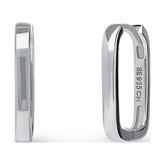 BERRICLE Sterling Silver Rectangle Medium Fashion Hoop Earrings for Women, Rhodium Plated 0.6 inch