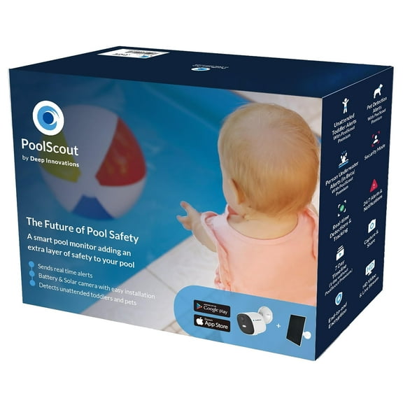 Оpen Box PoolScout Wireless Camera Battery & Solar Kit - Pool Security Alarm System for Preventing Drowning of Toddlers & Pets in Swimming Pool (3 Months Premium Subscription Included)