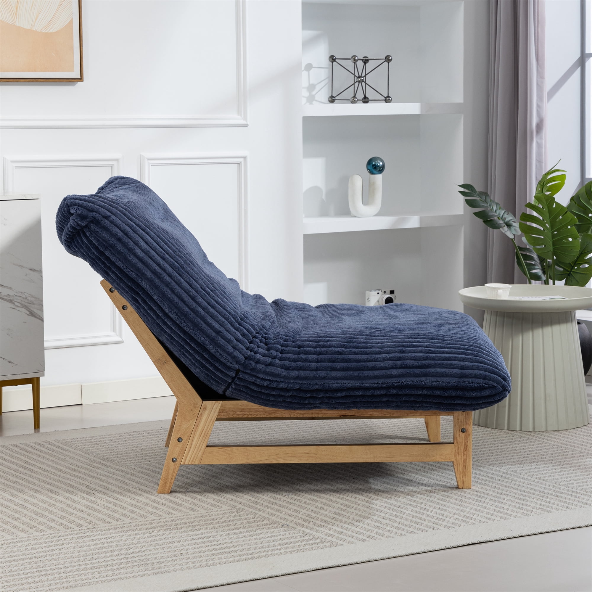 Aukfa Oversized Chaise Lounge Indoor Chair for Living Room Bedroom, Wood Frame, Corduroy, Blue