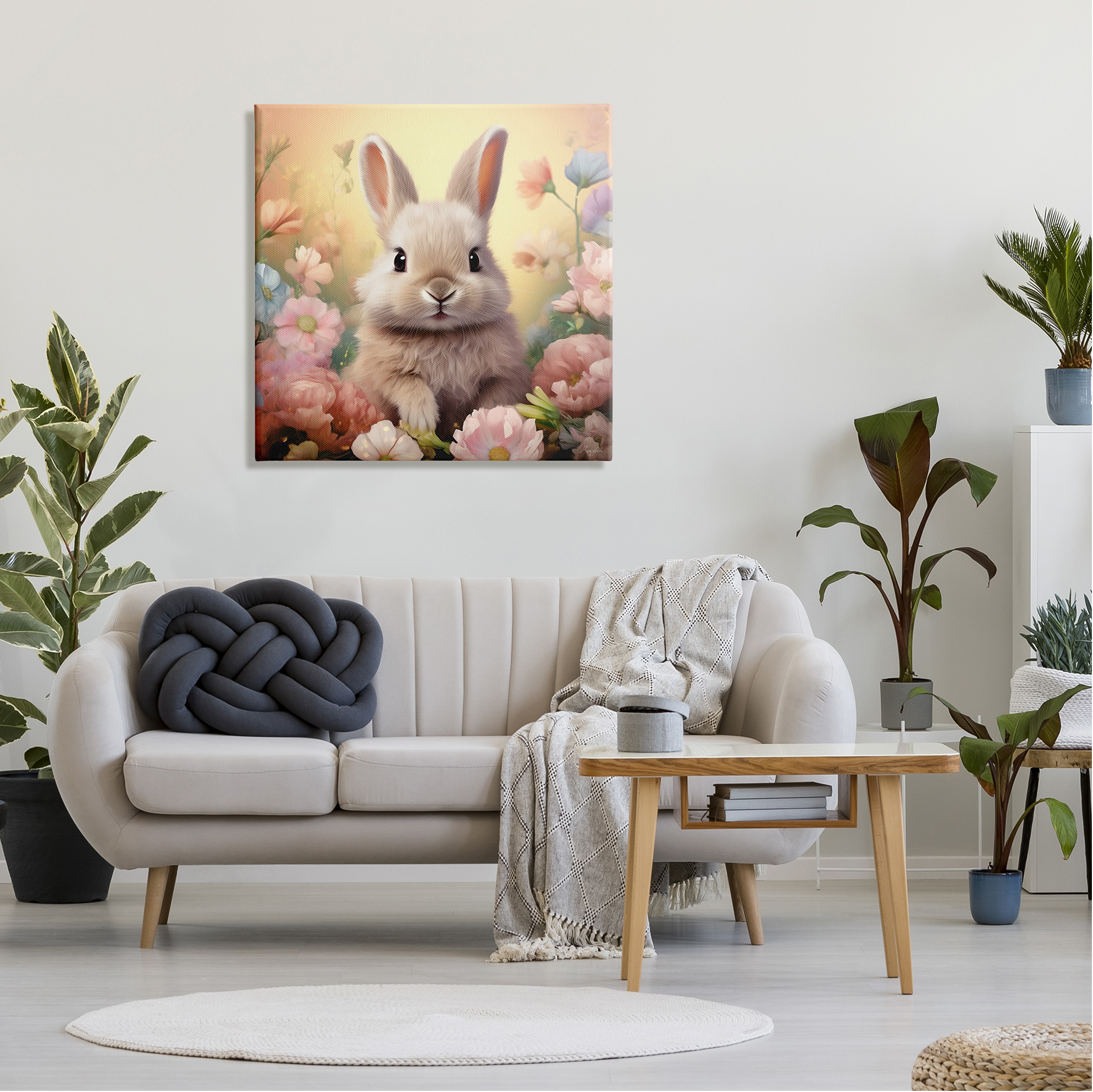 Stupell Industries Bunny in Meadow Animals & Insects Painting Gallery Wrapped Canvas Art Print Wall Art, 30 x 30