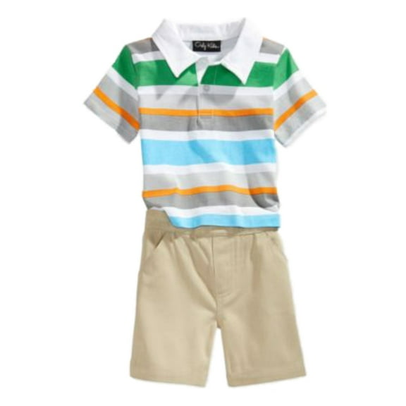 Only Kids Infant Boys 2 Piece Colorful Striped Polo T-Shirt & Khaki Shorts 24m
