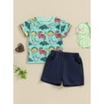 thumbnail image 3 of Suealasg 2Pcs Toddler Boys Summer Outfits Dinosaur Print Short Sleeve T-Shirts Tops Elastic Waist Shorts 6M 1T 2T 3T Baby Boys Clothes Set, 3 of 8