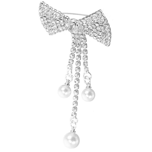LABSERRON 1Pack Rhinestone Brooch For Women Fashionable Pearl 9.5x4.5cm Silver