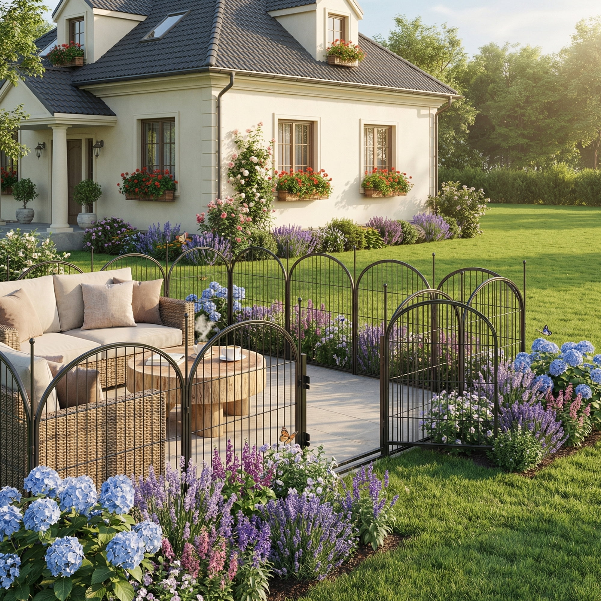 Suchown 32" Decorative Garden Fence, 16-Panel Arched Metal Landscape Edging, Rust-Proof Flower Bed Border & Small Animal Barrier, No Tools Required