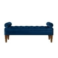 thumbnail image 2 of Dtwnek Velvet Long Bed Bench with Wood Legs, Upholstered Entryway Bench for Living Room, Bedroom, Office, Navy Blue, 2 of 6