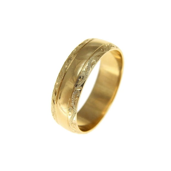 14K solid yellow gold high polish custom hand engraved Hawaiian scroll 6mm ring size 9