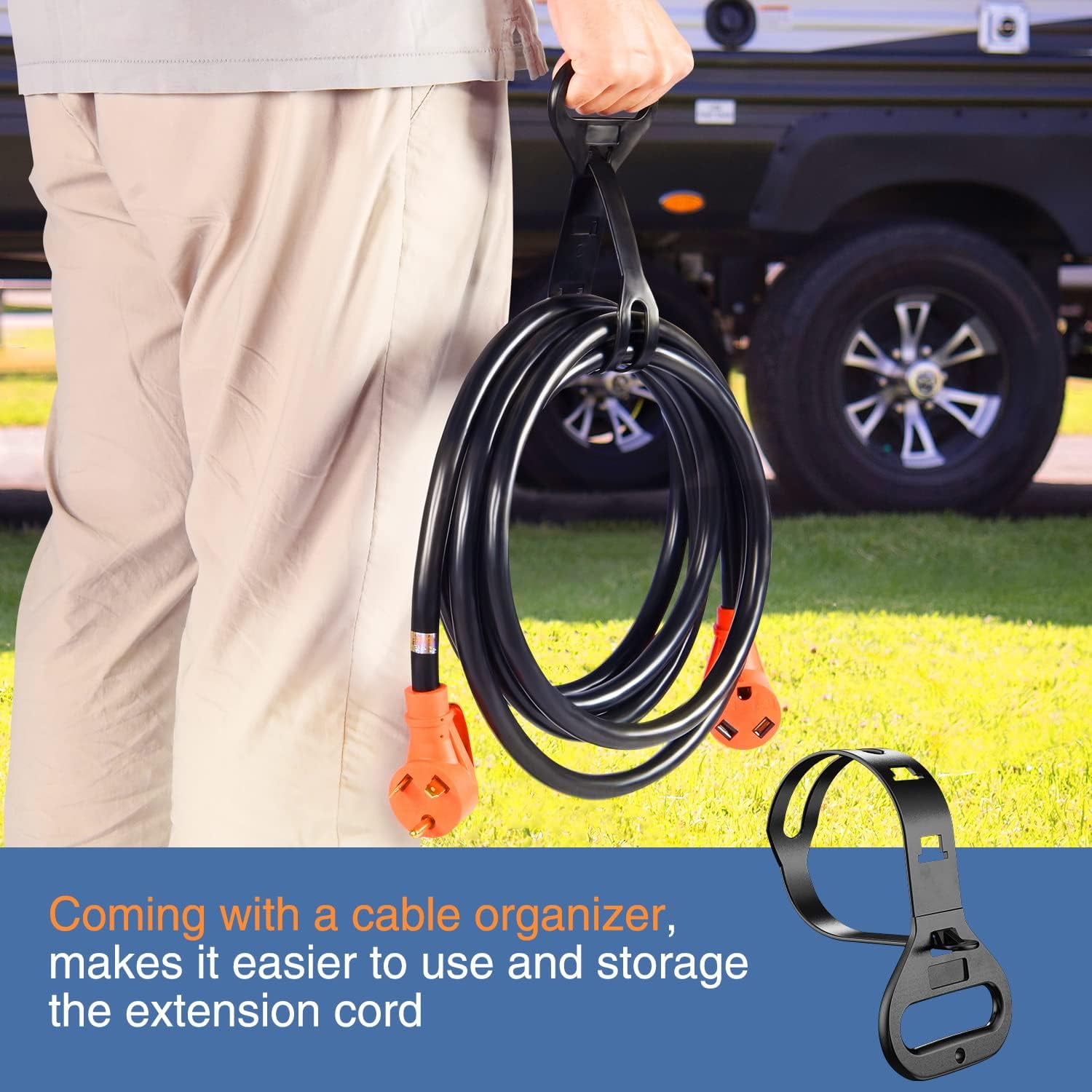 30 Amp 15FT RV Extension Cord 125V Heavy Duty 10 Gauge Pure Copper STW Wire 3 Prong TT-30P TT-30R 30F/30M Weatherproof Suit for Camper Caravan Trailer