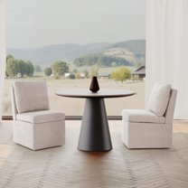 WestinTrends Soho Modern Upholstered Chenille Armless Dining Chairs With Casters (Set of 2), Taupe