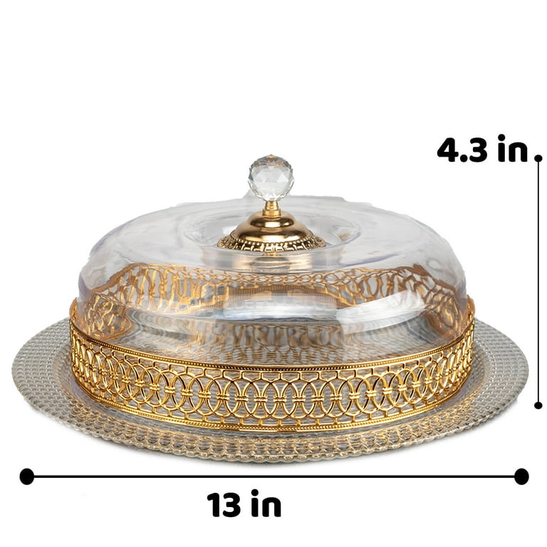 Ceramic Tall Cake Pan Wedding Birthday Storage Tray Transparent Glass Cover  Kitchen Trays Decorative Gold Decoration Home - AliExpress