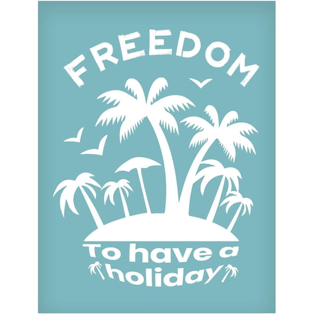 Plantilla autoadhesiva para serigrafía de Coconut Island (5,5 x 7,7 pulgadas) con diseño de isla de coco. Transferencia de malla para serigrafía con el lema "Have a Holiday".