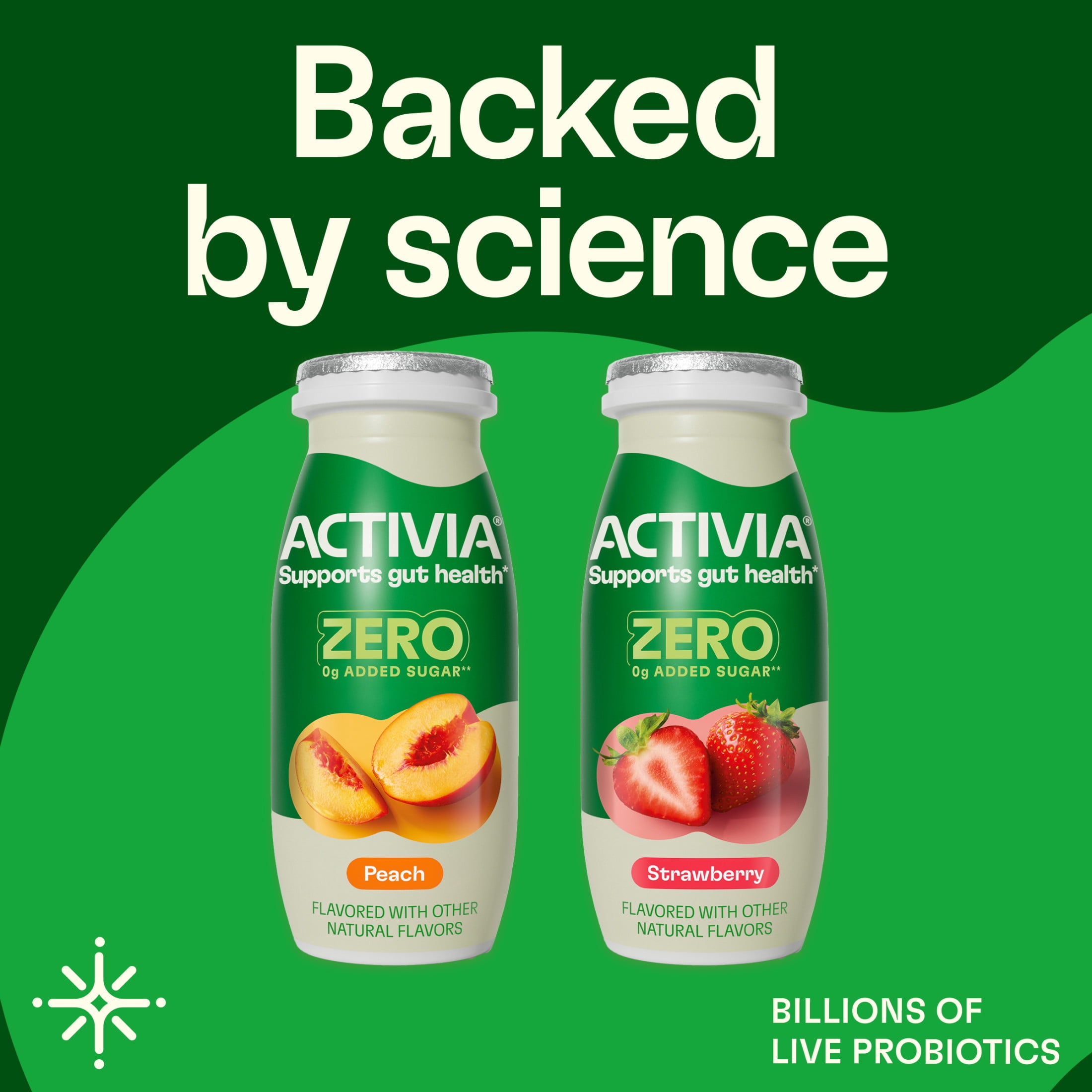 Activia ZERO 0g Added Sugar Peach and Strawberry Probiotic Dailies Low Fat Yogurt Drinks, Helps Support Gut Health, 3.1 fl oz, 8 Count