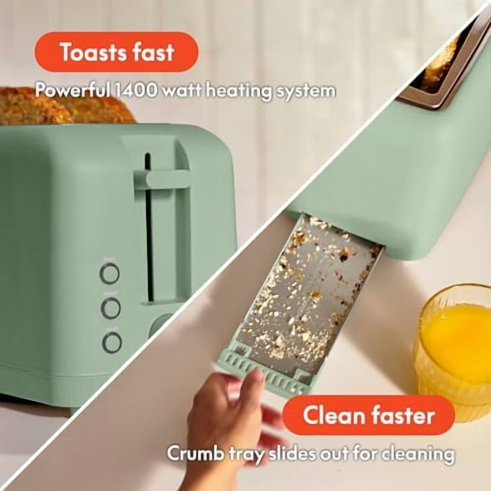 4 Slice Slim Toaster, Fits-anywhere™ Kitchenware, 6 Setting Shade Control with Reheat & Cancel Buttons, Fits Sourdough, 10” Long Slot, Anti Jam & Auto Shutoff, 900 Watt, Seaglass