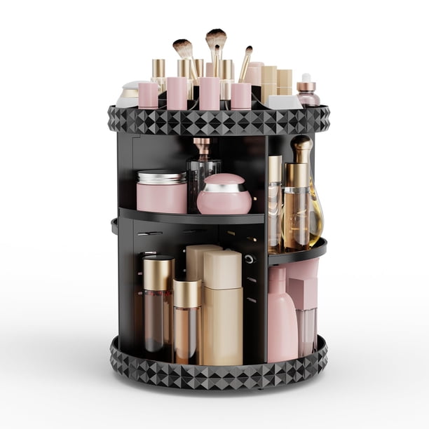 Organizador de maquillaje Rosoenvi, giratorio 360°, negro
