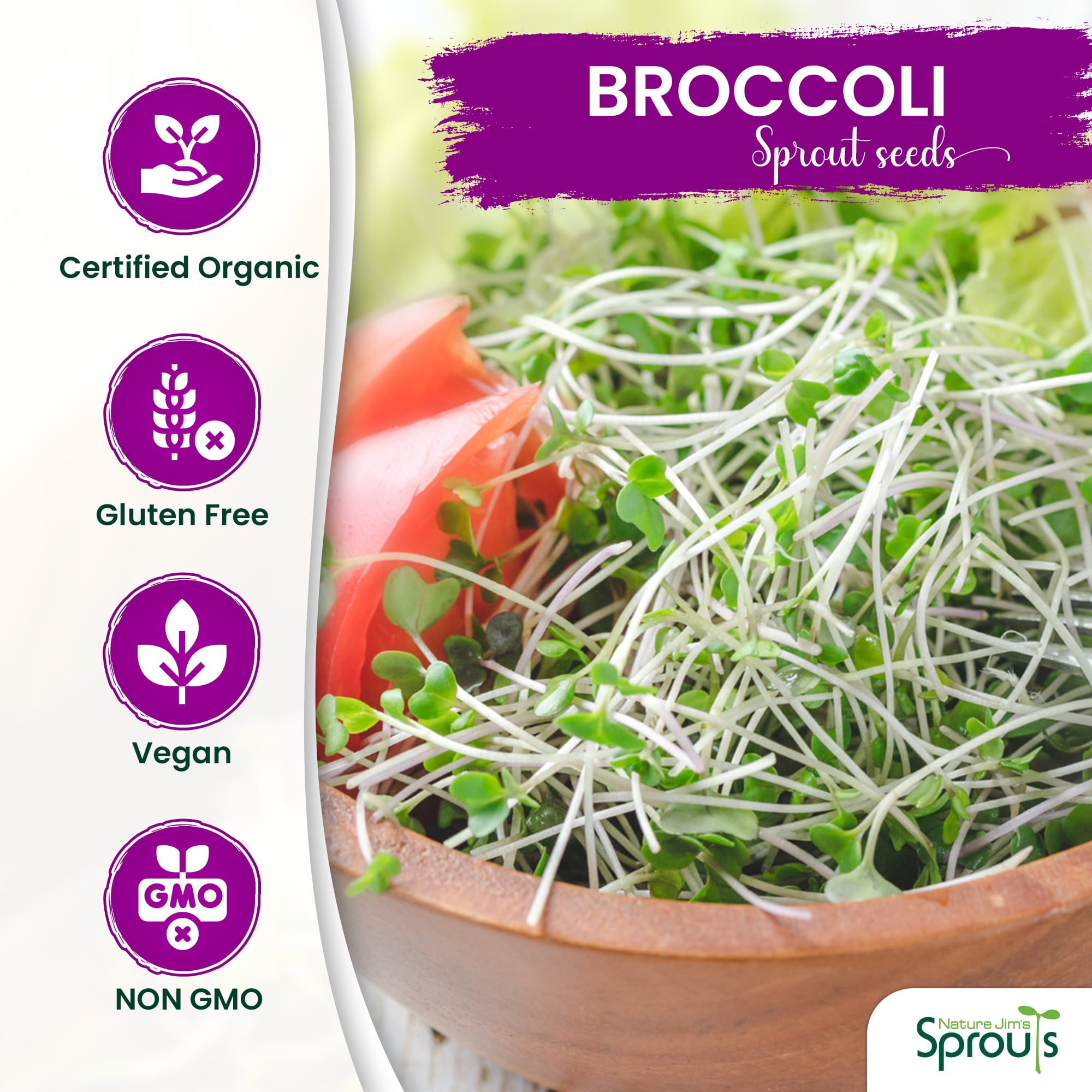 Nature Jim's 8 oz Broccoli Sprout Seeds, Organic Sulforaphane-Rich
