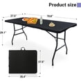 thumbnail image 3 of Folding Table 6ft Portable Heavy Duty Plastic Fold-in-Half 6 Foot Foldable Table Utility Dining Indoor Outdoor for Camping Picnic and Party, Black, 3 of 9