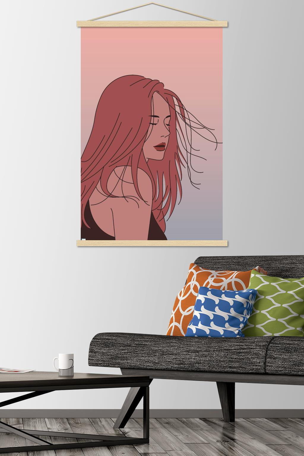 Hand Drawn Woman With Blowing Hair Wall Poster with Magnetic Frame, 22.375" x 34"