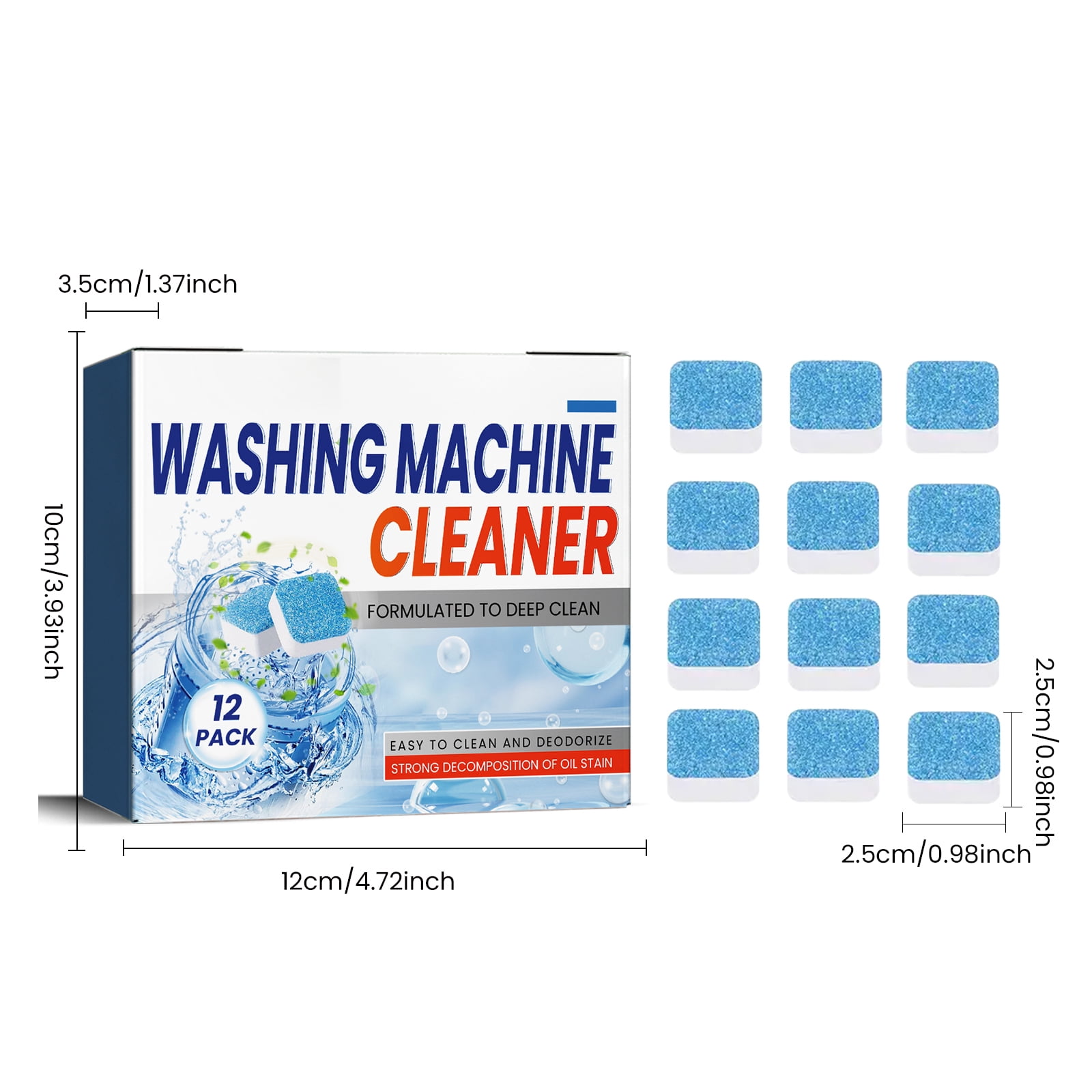 Alvantor Washing Machine Cleaning Tablets, Deep Cleaning Descaler for Front Load, Top Load & HE Washers, Remove Odor, Limescale and Grime, 12 pack