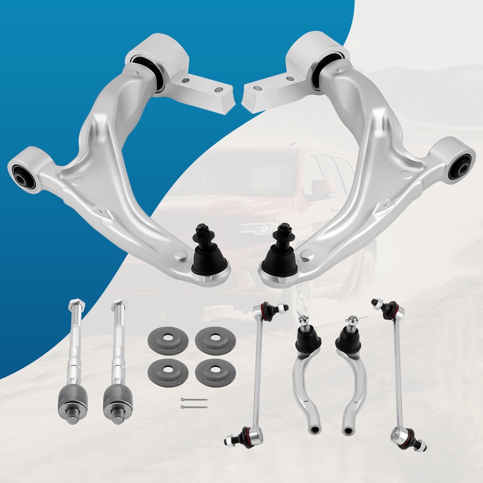maXpeedingrods 8 Pc Front Lower Control Arm w/Balls Joint Sway Bar Links Outer Inner Tie Rods Suspension Kit for Acura MDX 2007-2013