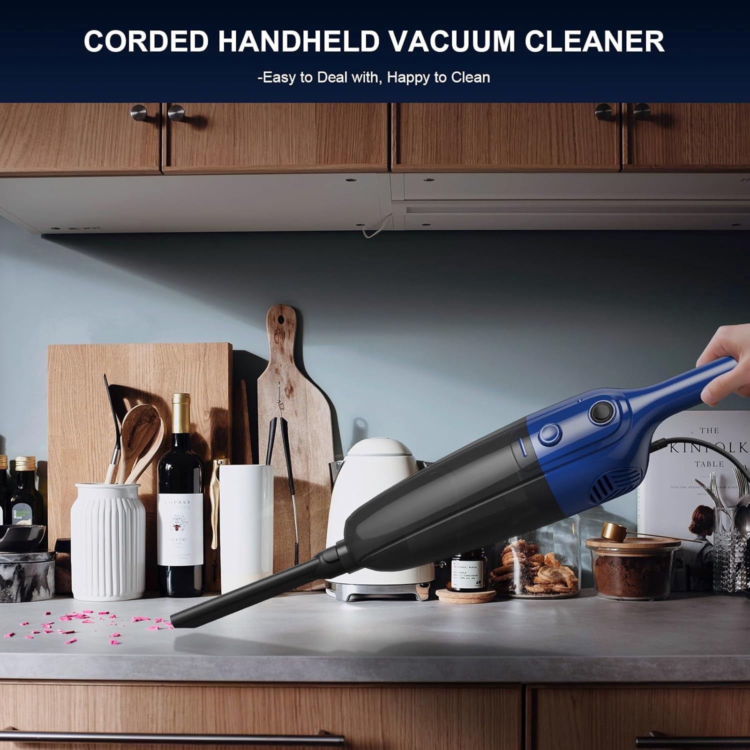 Vacuum Cleaners for Home - Corded Stick Vacuum Cleaner, Rechargeable High Power Vac for Pet Hair Carpet Hardwood Floor, Household Wireless Hand Lightweight Handheld Portable Car Vac, MC Blue