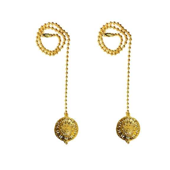 Royal Designs 24 Inch Adjustable Ceiling Fan Pull Chain Extension with Refracted Filigree Ornament, Polished Brass, Set of 2