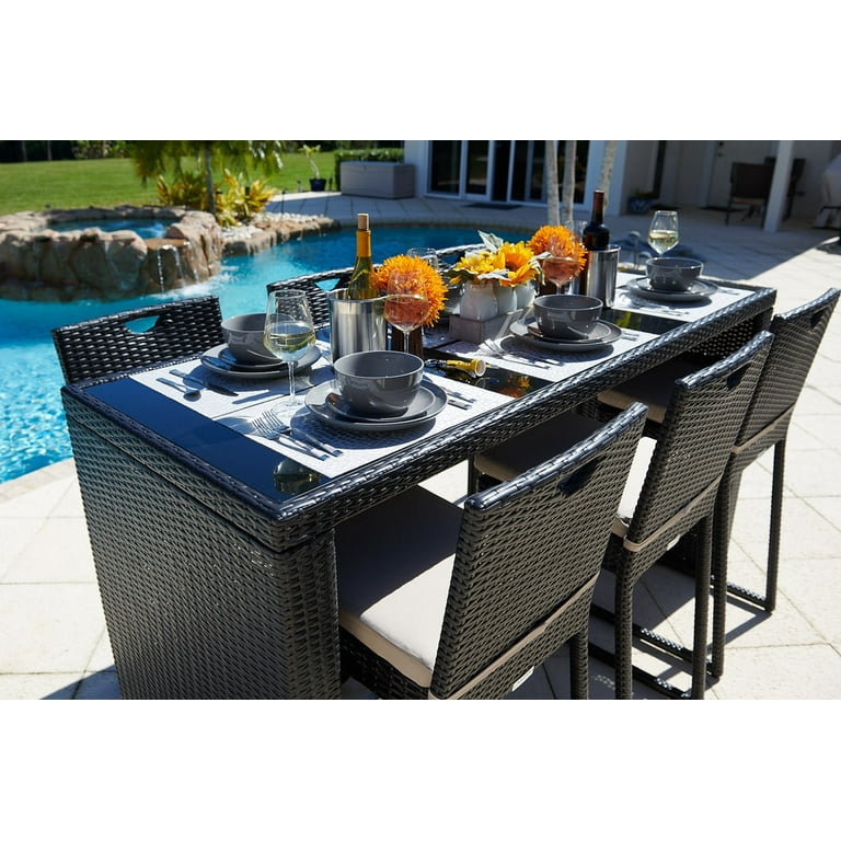 Piece Aluminum Bar Table Outdoor Tempered Glass Bari Metal Seater