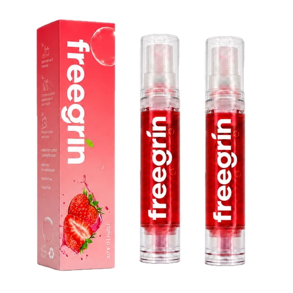 Freegrin 2 Pack Sugar-Free Oral Mouth Spray, Long-Lasting Fresh Breath, 10ml Portable Travel Size, Moisturizing & Gentle Formula (Strawberry Flavor)