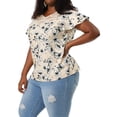 thumbnail image 1 of Women's Plus Size Top Floral Lace Panel Keyhole Back Flare Sleeve Blouse Beige 4X, 1 of 7