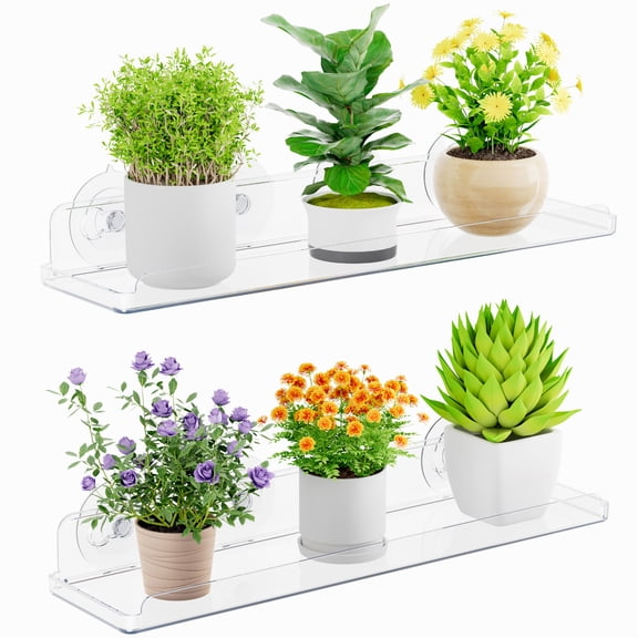 Lifewit Window Plant Floating Shelves 15 inch, 2 Pack, Acrylic Suction Cup Shelf, Window Sill Extender for Indoor Succulent Plants, Micro Greens, Seed Starter Pots, Herb Planters