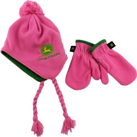 John Deere Toddler Pink Hat and Mittens Set