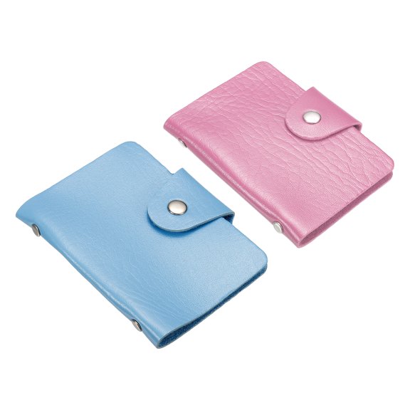 Uxcell Credit Card Holder, 2 Pack Slim Wallet Leather Purse Business Cards Protector with 12 Card Slots, Pink, Blue