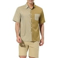 thumbnail image 1 of INSPIRE CHIC Chemises pour Hommes Manches Courtes Été Coton Patchwork Chemises à Boutons S Brun Blanc, 1 of 5