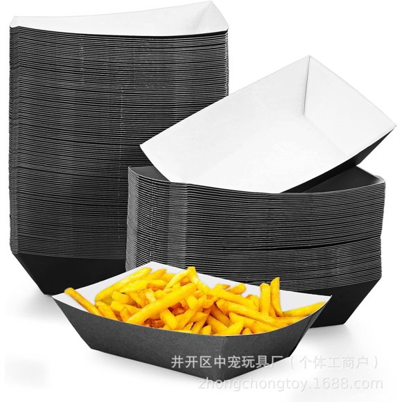 CIMAXIC Birthday 60pcs Boat Shaped Plates: Disposable Nacho Trays Paper Boat For Tacos Concession Easter Graduation Birthday Party Supplies Black,5.12"X3.15"X1.97"