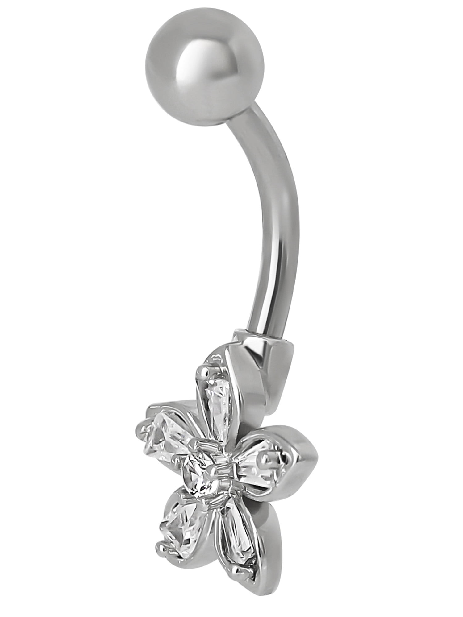 No Boundaries Women's Stainless Steel Flower Belly Ring
