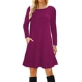 thumbnail image 1 of Vestido camiseta de manga larga para mujer: corte holgado informal, bolsillos, largo midi hasta la rodilla, 1 of 5