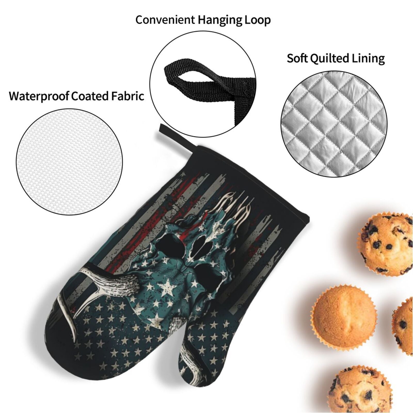 American Flag Camouflage Deer Skull Camo 4Pcs Oven Mitts and Pot Holders Sets Oven Kitchen Gloves Hot Pads for Cooking BBQ Baking Grilling