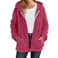 thumbnail image 2 of Fall/Winter Saving! HVOBTTY Women's Mid Fleece Jackets, Winter Coats for Women, Women's Fashion Solid Color Long Sleeve Double Sided Fleece Warm Zipper Hooded Outwear Coat with Pocket Hot Pink, L, 2 of 4