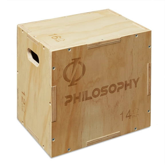 Philosophy Gym 3-in-1 Wooden Plyo Box - 16" x 14" x 12", Wood Plyometric Jump Box Platform for Home Gym, HIIT, Jumps, Step-Ups, and Strength Training