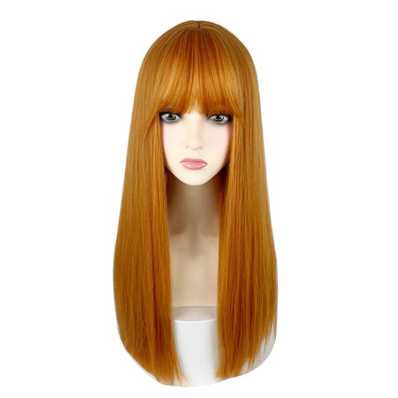 URCGTSA Peluca de pelo largo de 22 pulgadas para mujer, pelo sintético negro, peluca recta larga natural con flequillo, peluca de cosplay para fiesta para niña (naranja)