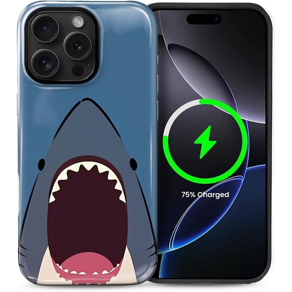 Case for iPhone 15 Pro Max, Compatible with Magsafe PC Hard Shell Silicone Inner Bumper Anti-Scratch Full-Body Cover Shockproof Slim Design Funny Animal Shark