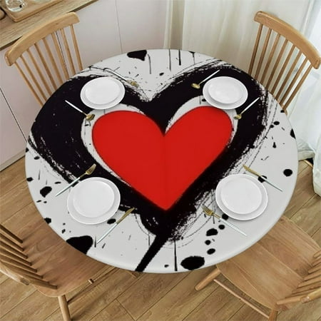 

Xllo0ord Red Heart Cartoon Round Table Cloth Fits up Tables 46-50
