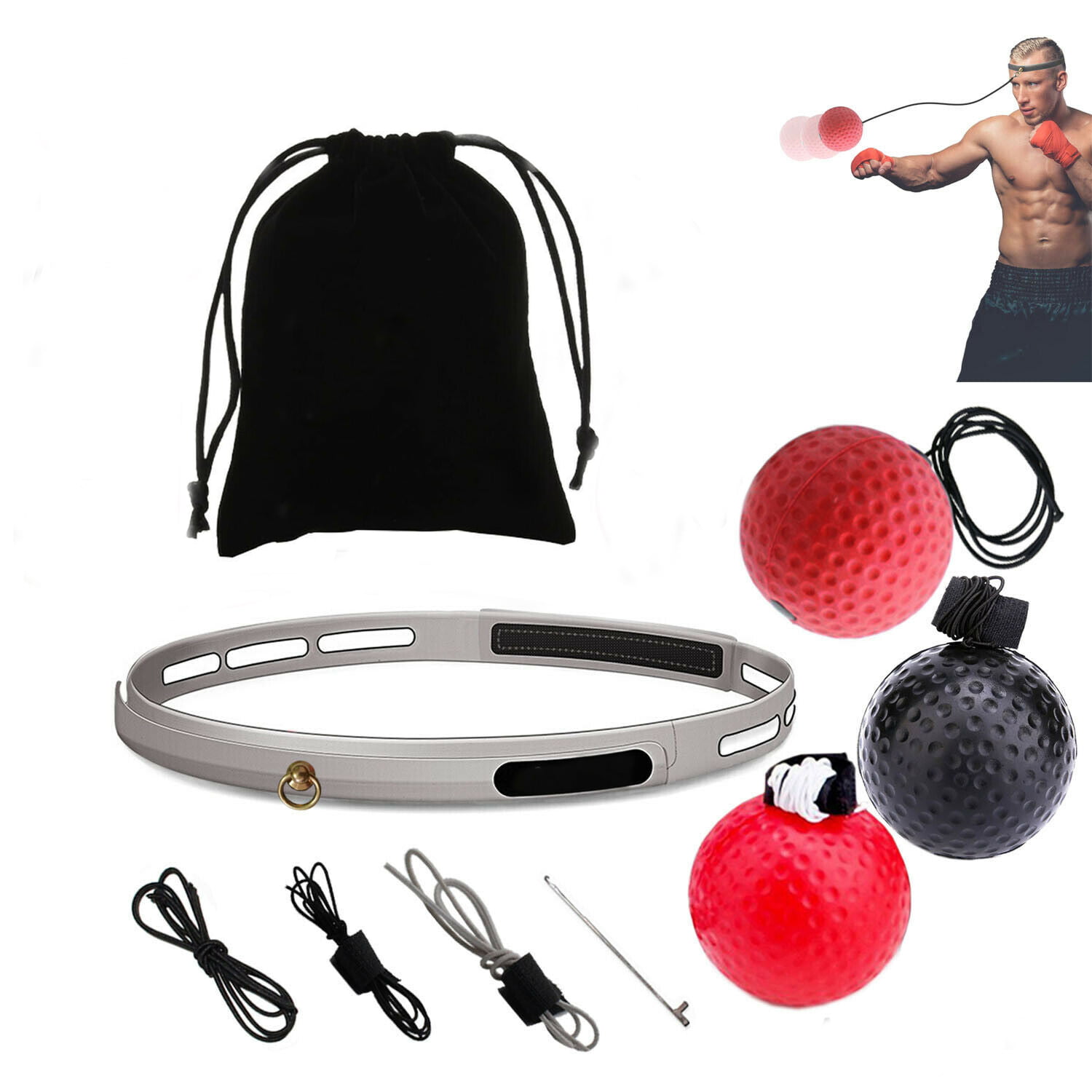 3× Boxing Fight Ball With Head Band For Reflex Speed Training Punching Exercise 