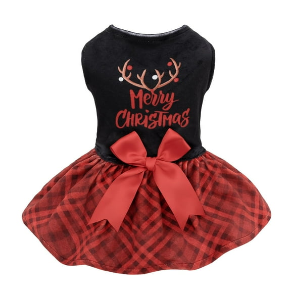 Vestido para Perro CuteBone de Terciopelo Talla Pequeña Falda de Navidad con Moño
