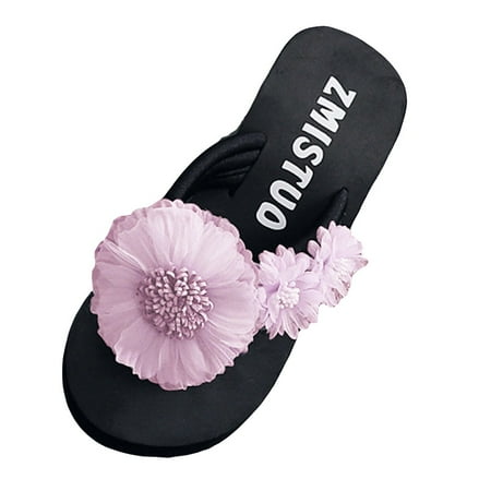 

Flip Flops for Women Fashion Flip- Flop Women Slip-On Open Toe Flower Wedges Color Slipper Shoes Flip Flops Eva Purple 40