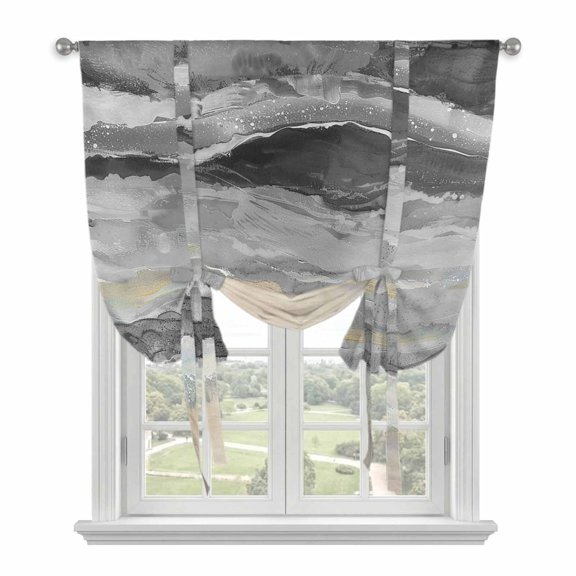 Grey Coastal Tie Up Curtains for Kitchen Windows,Adjustable Rod Pocket Valance 54 Inch Long, Summer Beach Nautical Abstract Art Window Treatment Balloon Roman Blind Shade, 42" x 54"