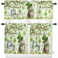 thumbnail image 1 of Lucky Cat St. Patrick''s Day Kitchen Curtains and Valances Set, Green Spring Shamrocks Tree Windows Treatments Tiers Half/Short Curtains for Small Windows Cafe/Living Room/Bedroom 54x24 in, 1 of 1