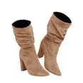 thumbnail image 2 of Dellytop Womens Winter High Heel Mid Calf Suede Slip On Chunky Block Pointed Toe Boots, 2 of 2